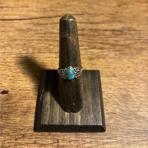 Silver and Blue Turquoise Ring with Delicate Band